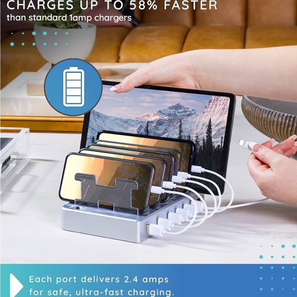 Fast|Small| Charging Staton| Organizer| 6 Devices| 6 USB Ports | Like New - Picture 2 of 9